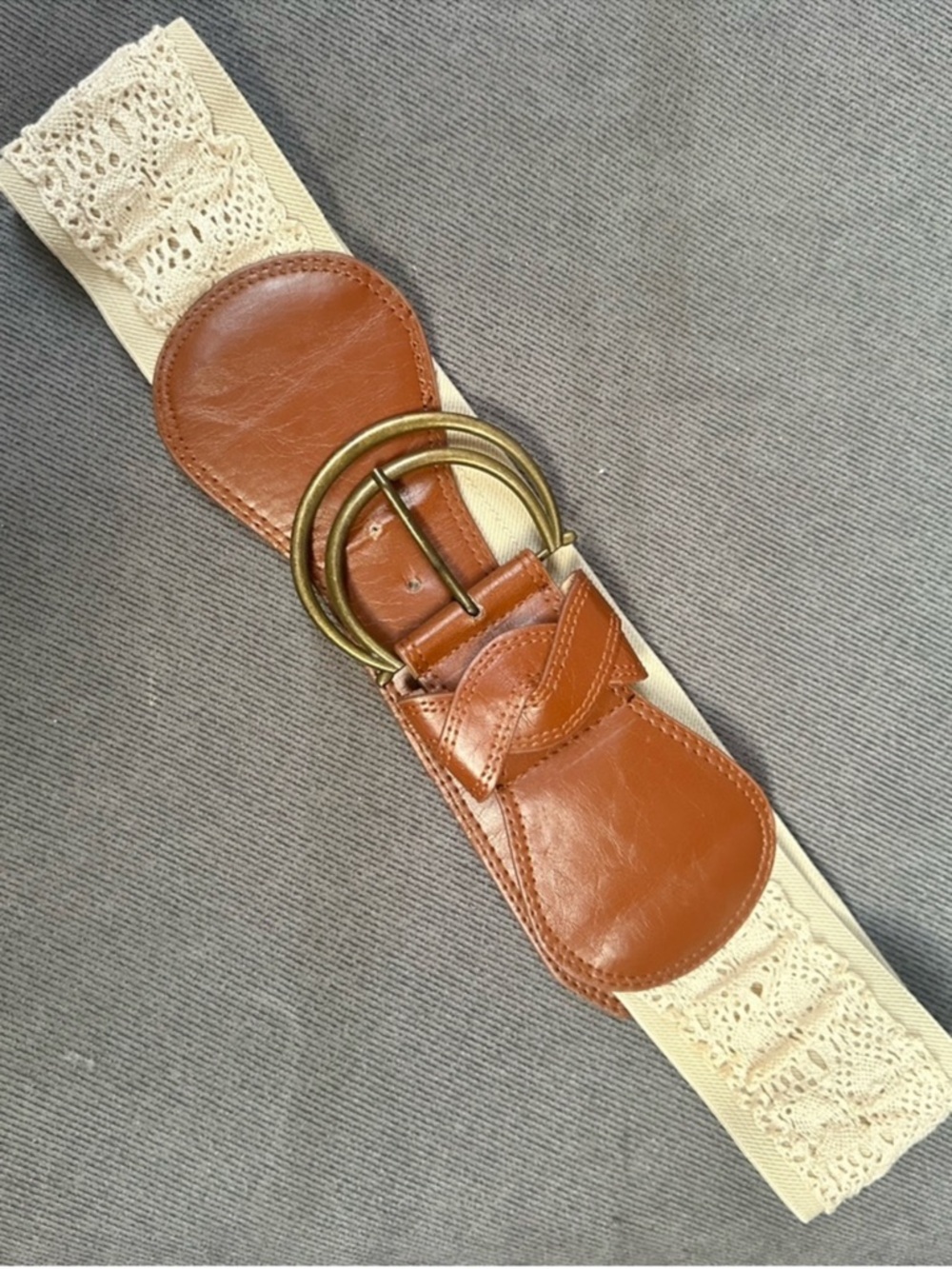 Vintage Crochet lace Y2k wide cream belt
